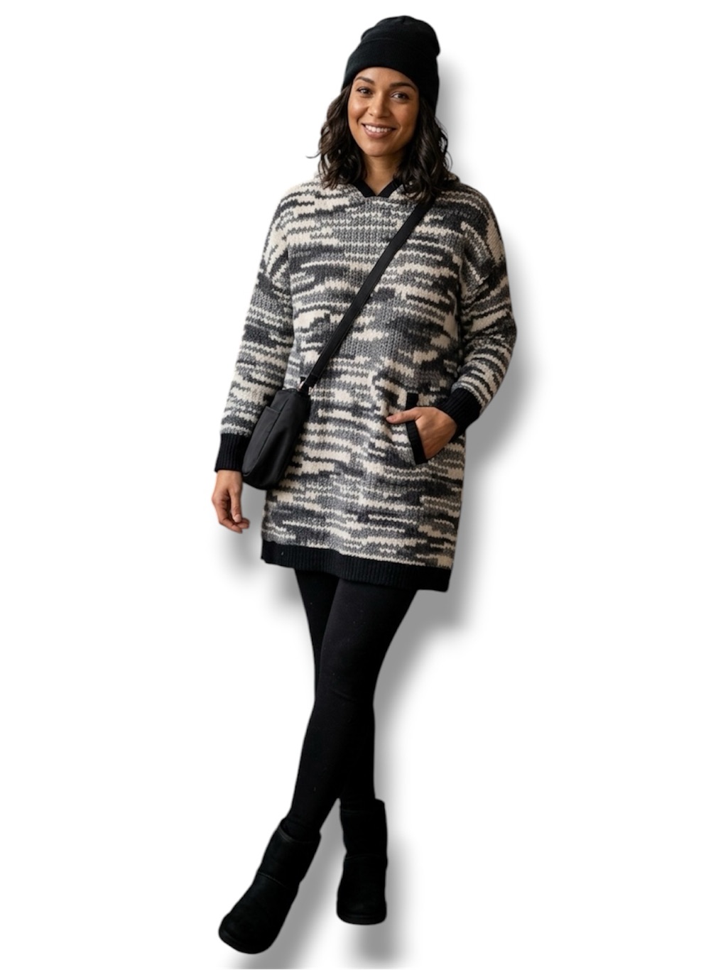 Simply Vera Vera Wang Soft Knit Sweater Dress Tunic Hoodie Camo Loungewear S